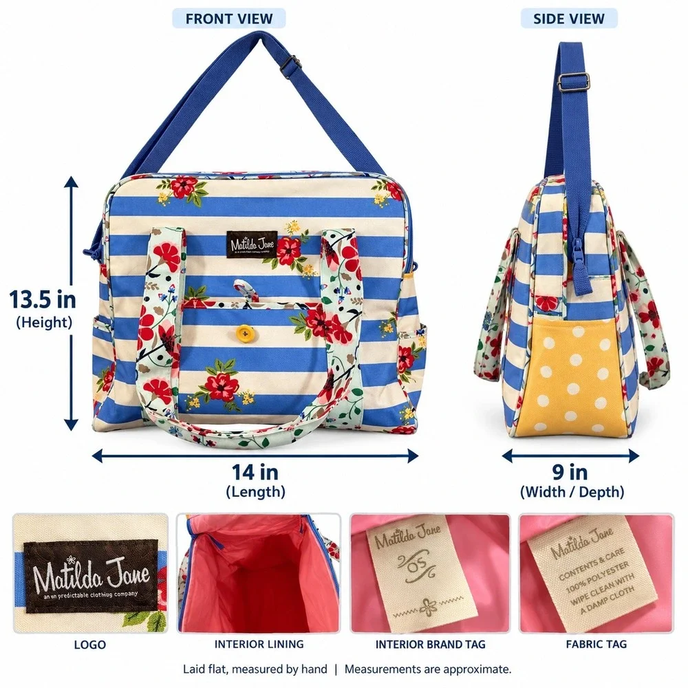 Matilda Jane Floral Diaper Bag Blue Stripe Polka Dot Travel Tote Cottagecore